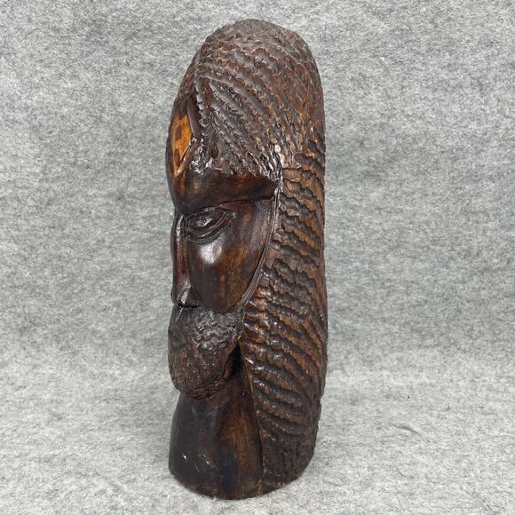 Rastafarian African Man 12.75”Carved Wood Bust Head Folk Art Jamaican Dread Head - Picture 2 of 7